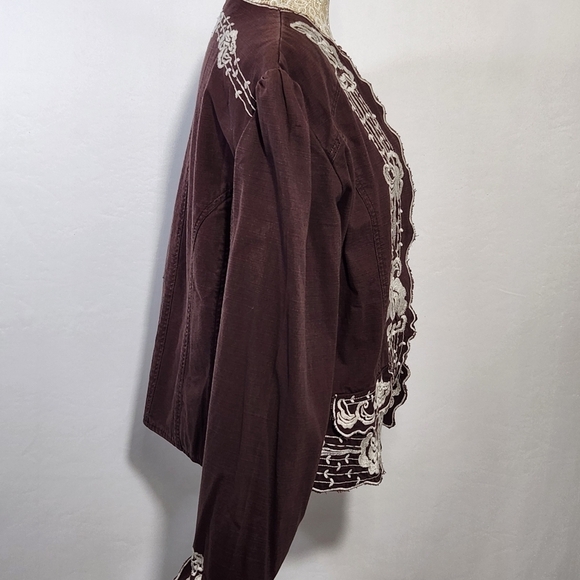 New Direction Women Brown Embroidered Long Sleeve Denim Jacket Size L Western - Picture 8 of 14